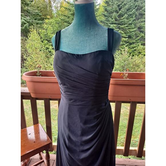 Bill Levkoff size 10 Navy Blue sheer cap sleeve long gown classic dress - Picture 2 of 5